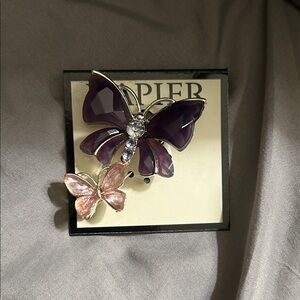 Napier Dual Butterfly Brooch in Purple and Pink
